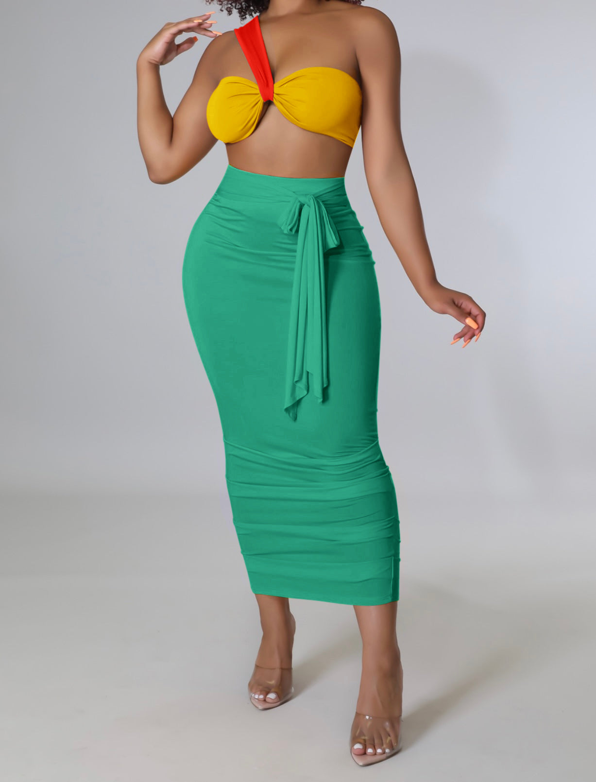 Bri skirt set (green/mustard)
