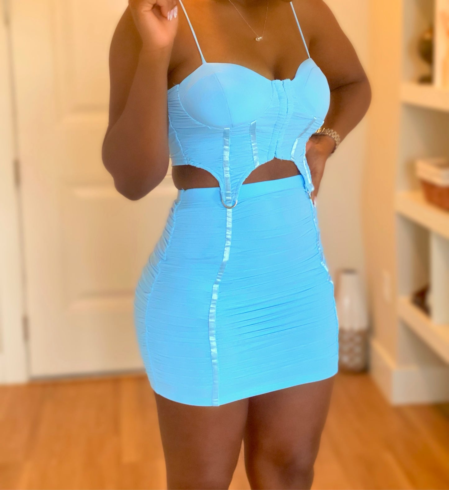 Ruched Skirt Set(powder blue)
