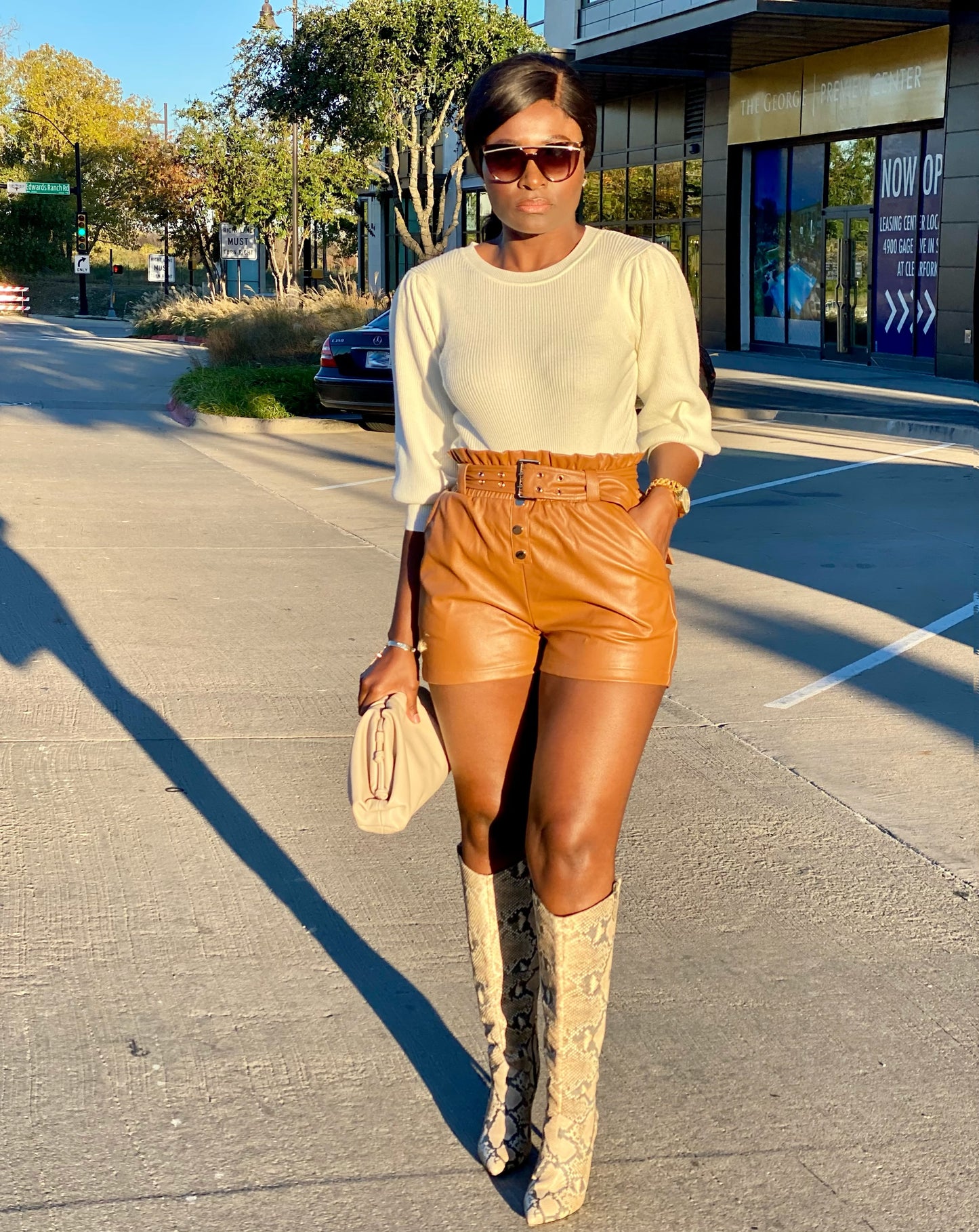 Faux Leather Shorts(Camel)