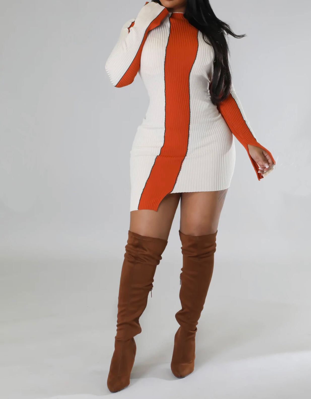 Ribbed dress(cream/rust)