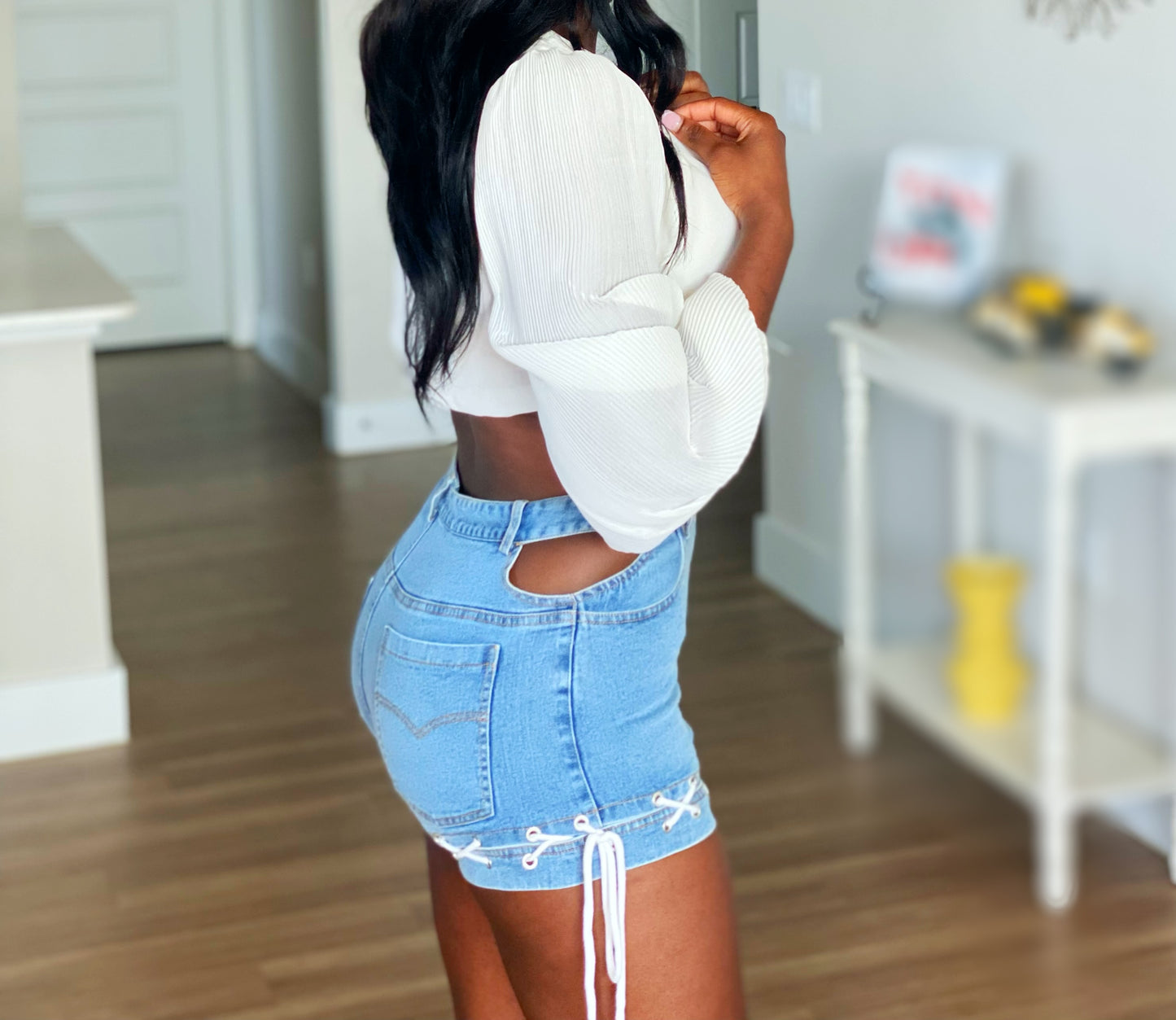 High-waisted denim shorts