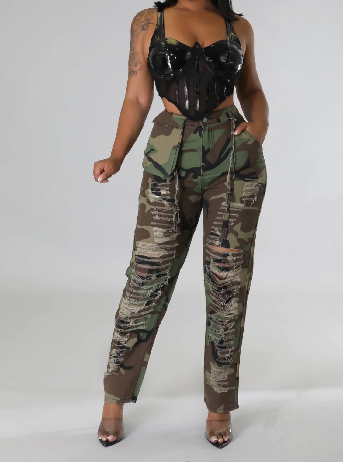Distressed camo pants