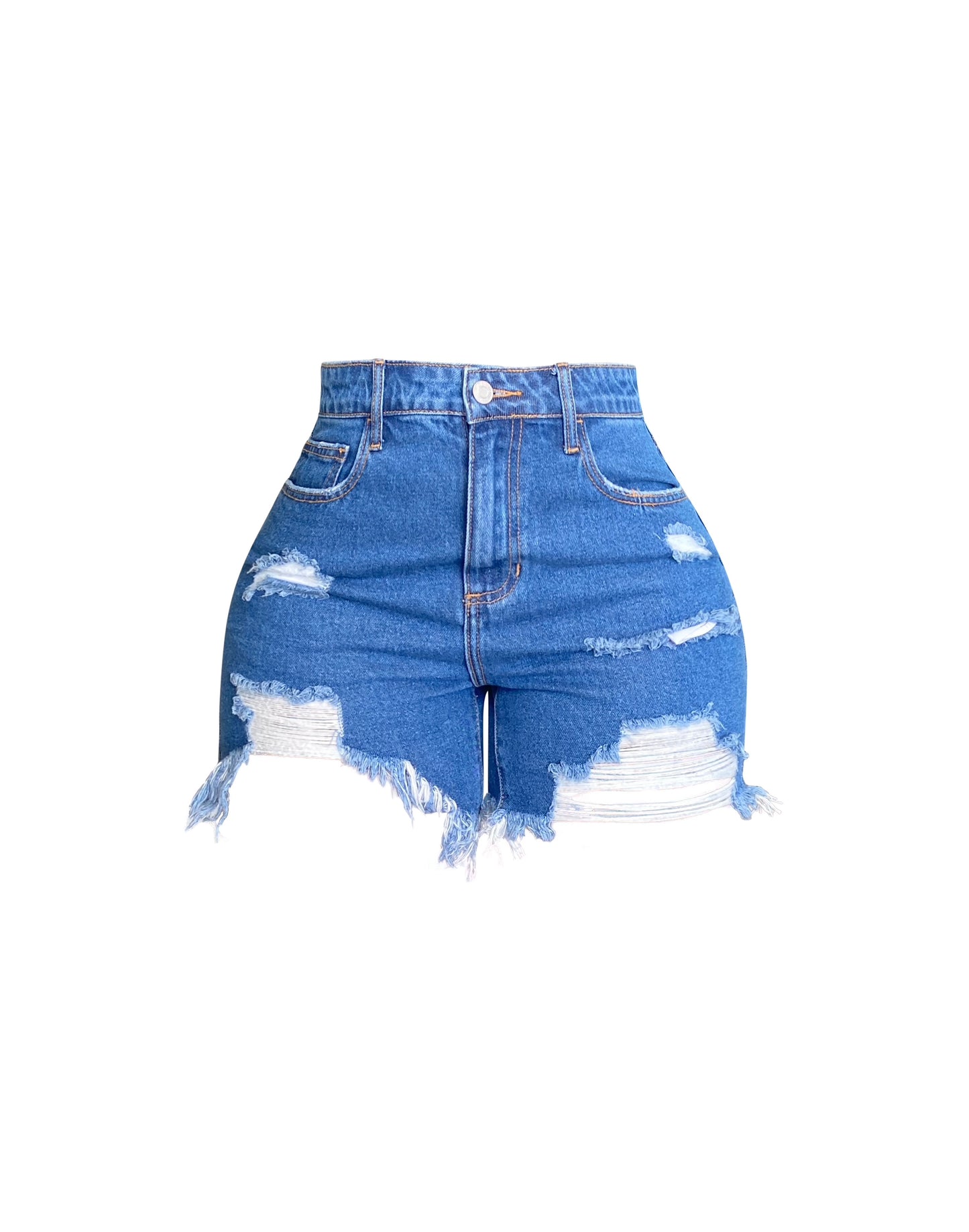 Distressed denim shorts