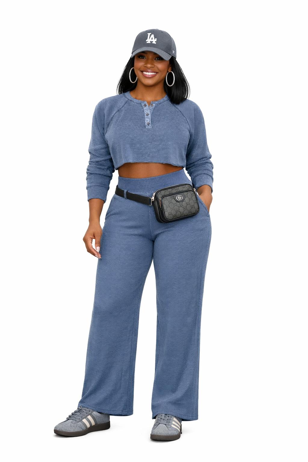 Waffled crop set(charcoal grey)