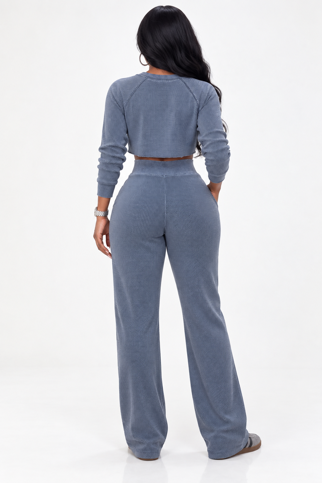 Waffled crop set(charcoal grey)