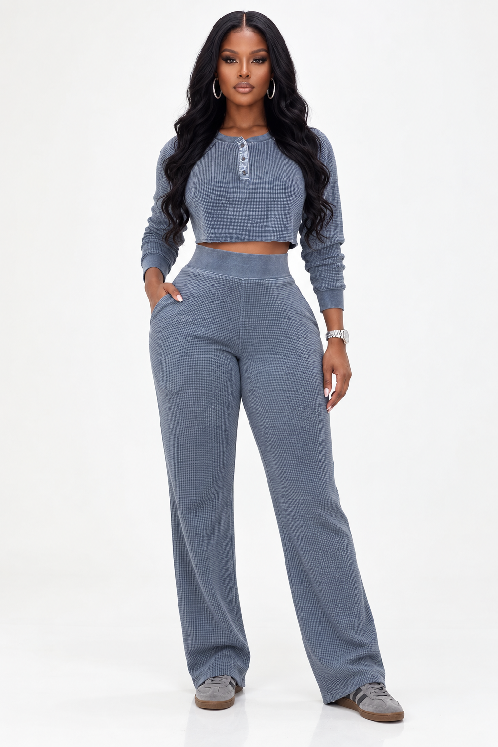 Waffled crop set(charcoal grey)