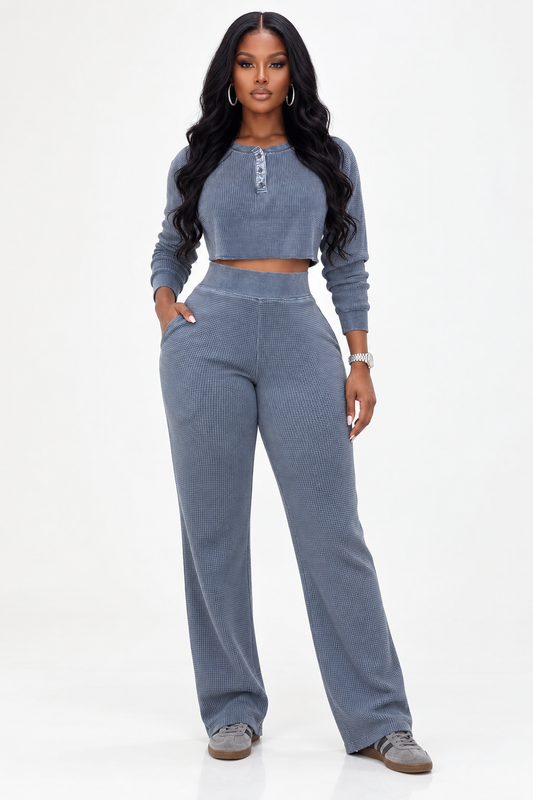 Waffled crop set(charcoal grey)