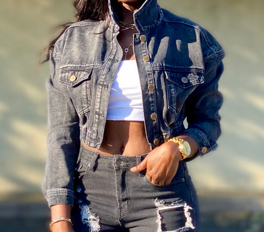 Cropped denim Jacket (Charcoal grey)
