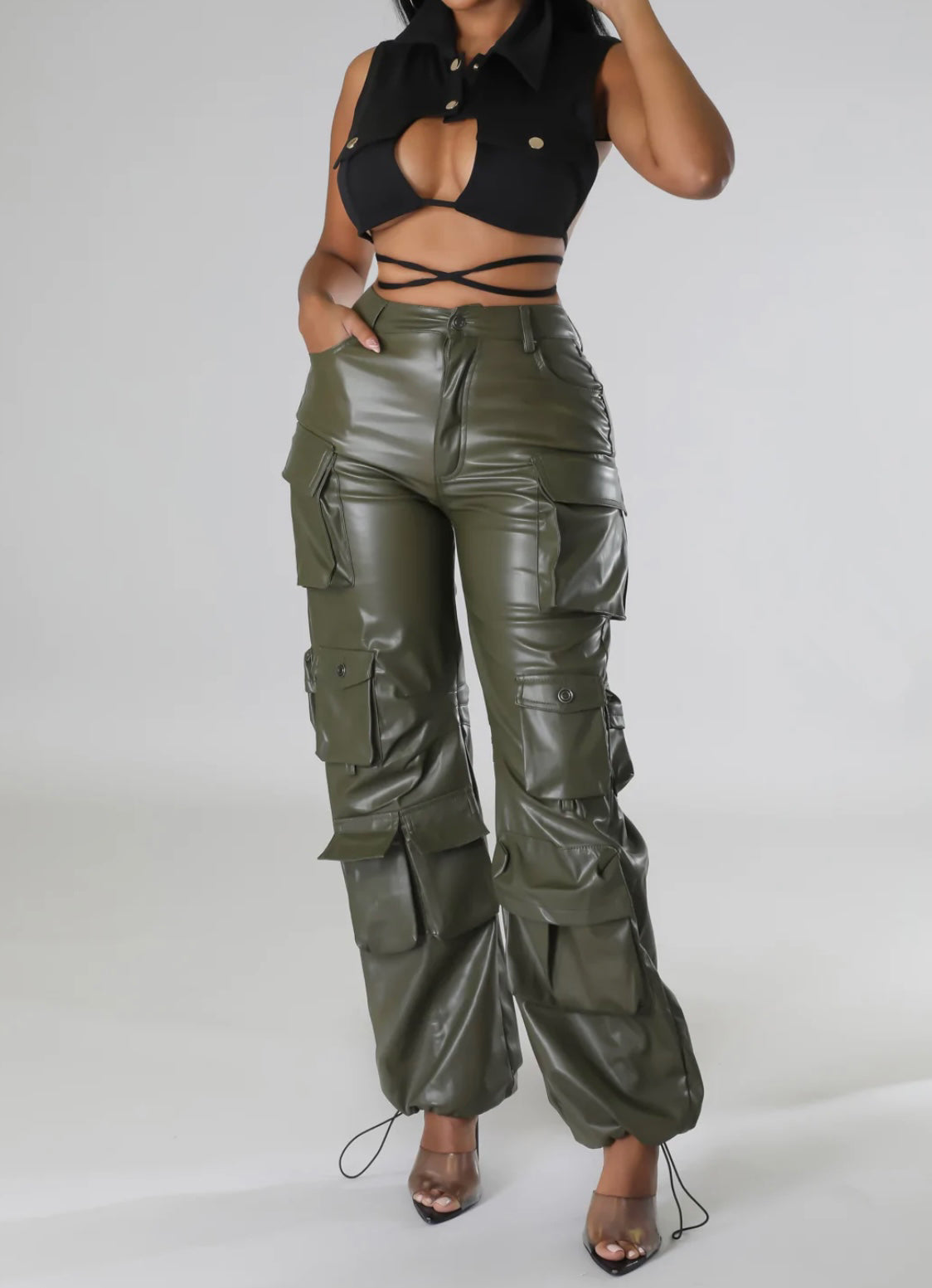 Faux-leather Pants(Olive)