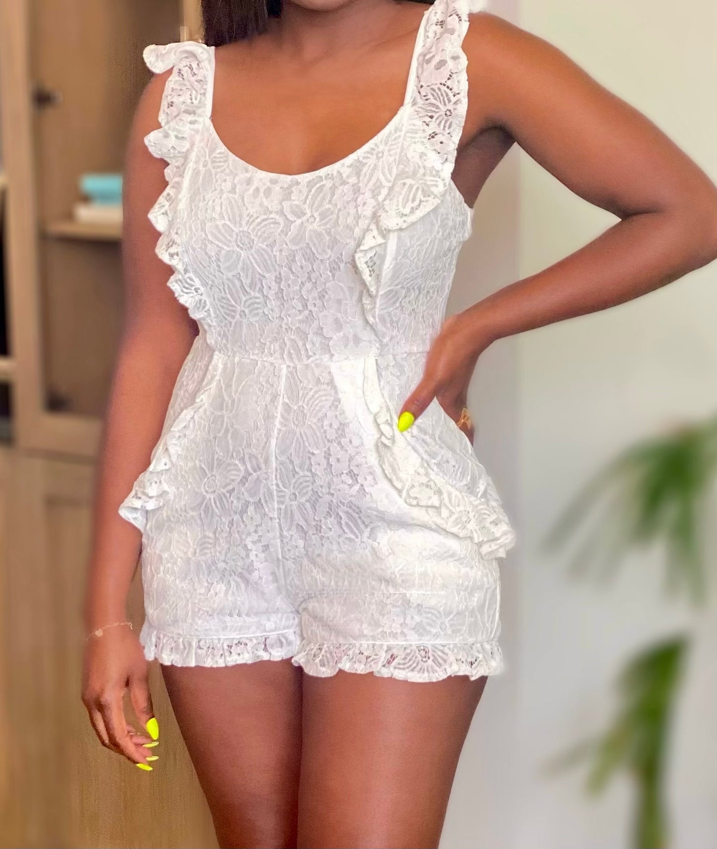 Ruffle lace romper(white)