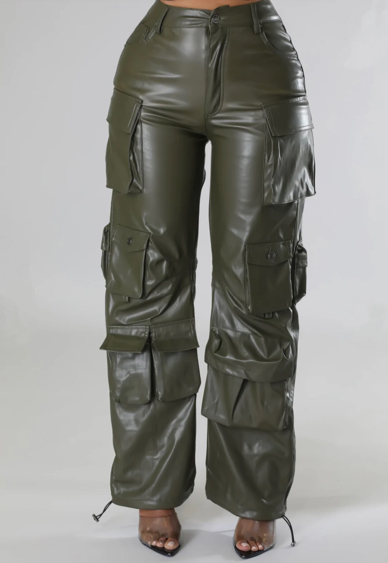 Faux-leather Pants(Olive)