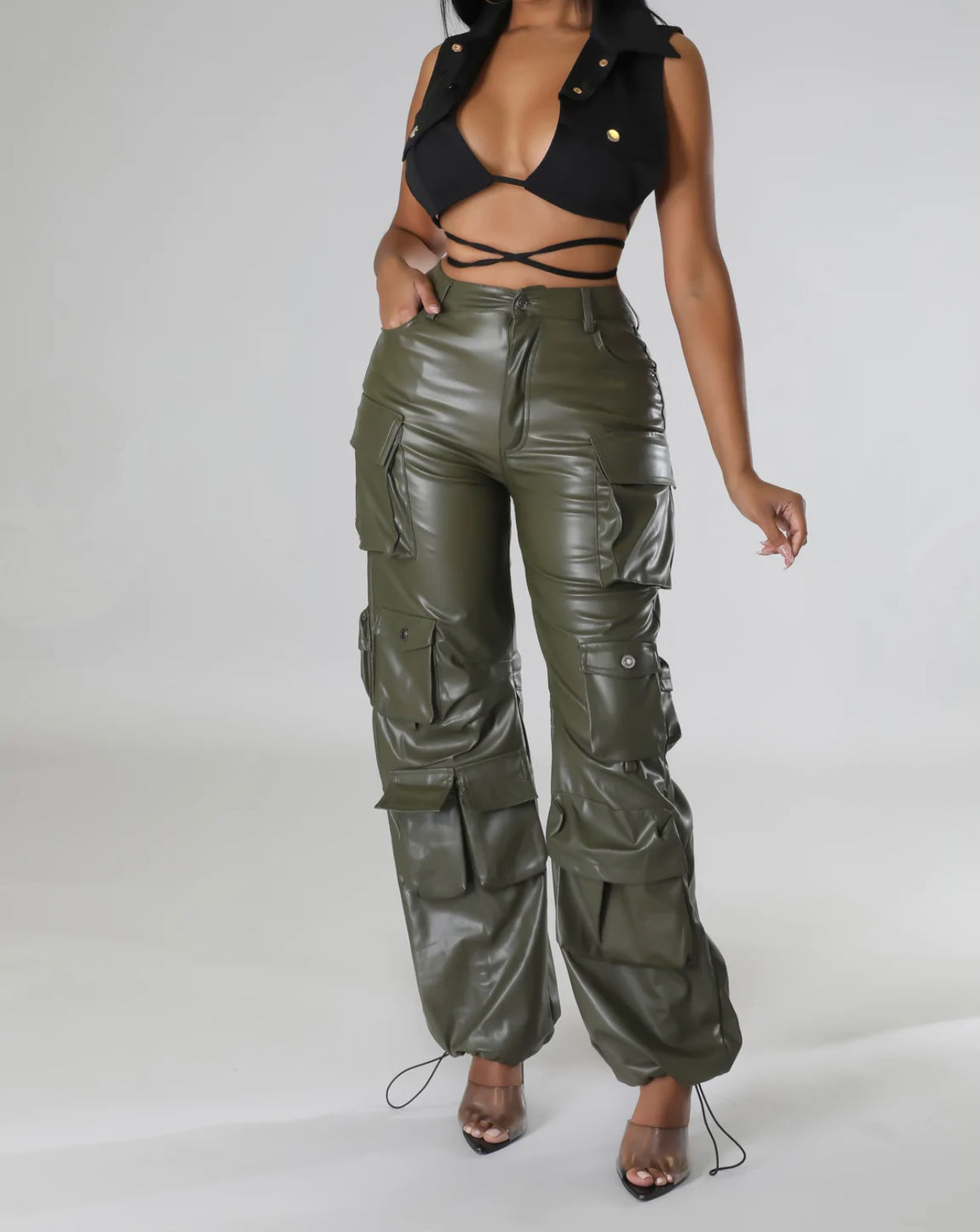 Faux-leather Pants(Olive)