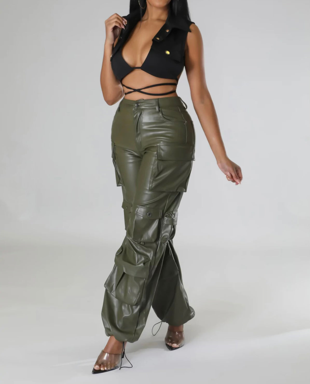 Faux-leather Pants(Olive)