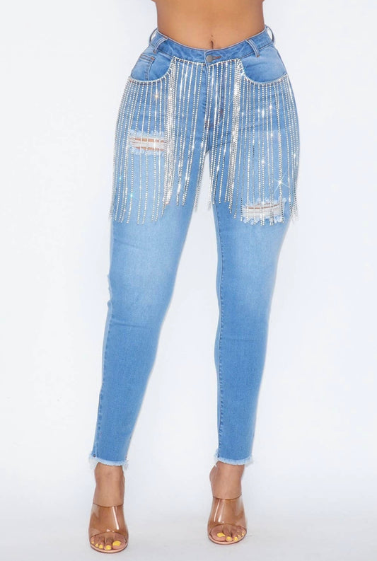 Rhinestone Fringe Jeans