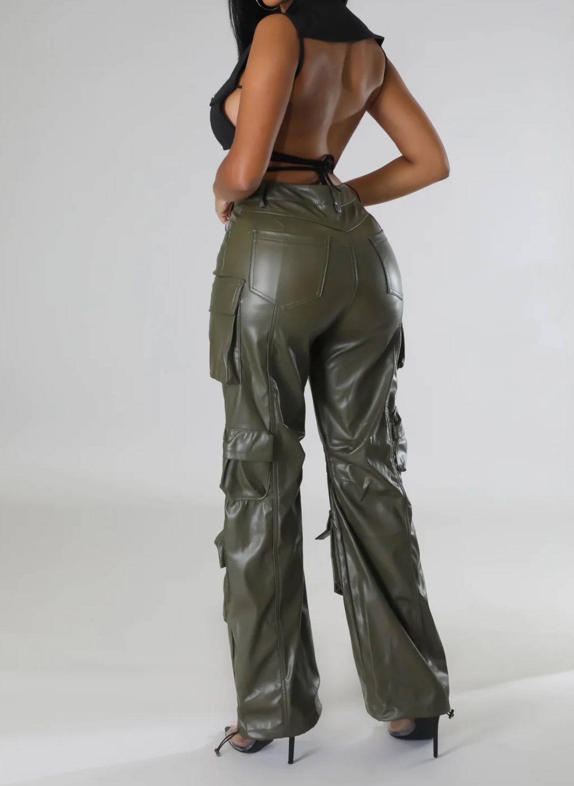 Faux-leather Pants(Olive)